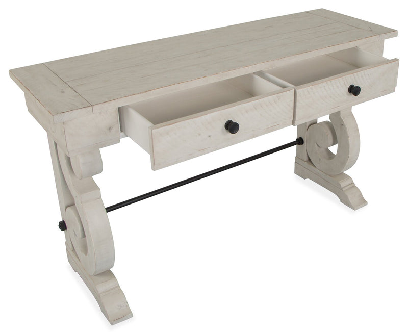 Bronwyn 50\" Traditional Sofa Table with Storage - Alabaster Pine with Scroll Design Wood Base