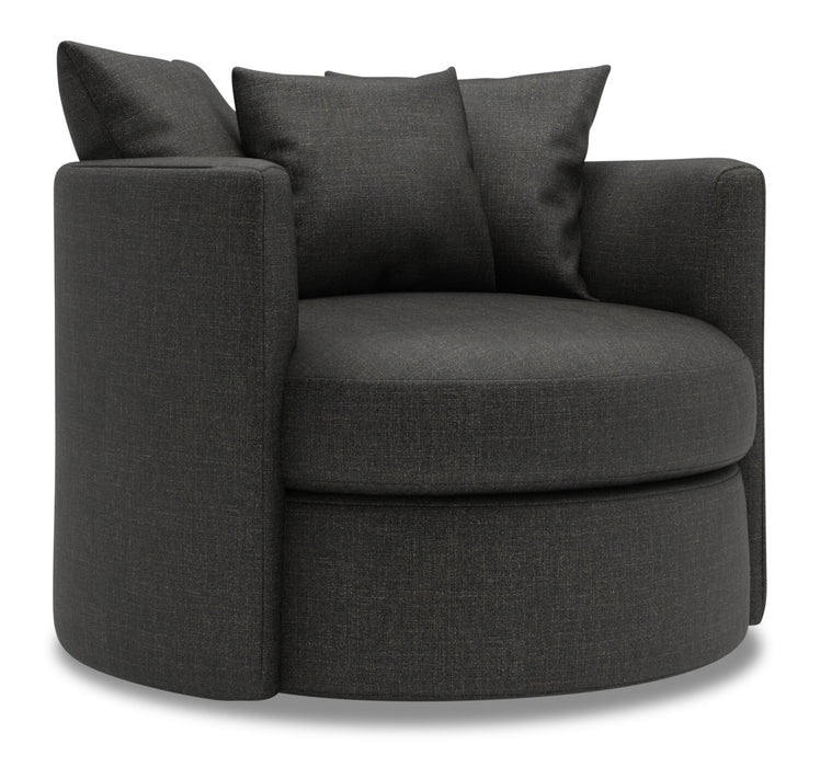 Made in Canada Sofa Lab Customizable Nest 41\" Linen-Look Fabric Swivel Accent Chair - Luna Kohl Grey