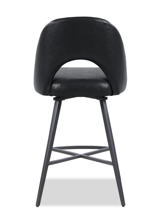 Elijah Counter-Height Stool with Swivel Seat, Vegan Leather Fabric, Metal - Black