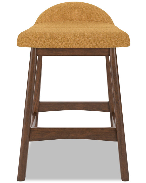 Jovi Counter-Height Stool with Linen-Look Fabric, Wood - Mustard