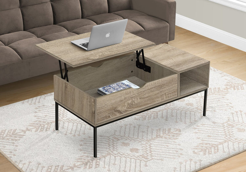 Bence 42\" Modern Lift Top Coffee Table with Storage - Taupe with Black Metal Legs