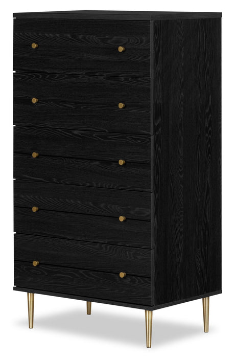Lake Bedroom Chest of Drawers, 5-Drawer, 29\"W x 52\"H, Made in Canada, Glam - Black