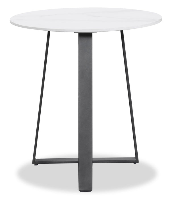 Kort & Co. Nico 22\" Modern Oval End Table - White Sinetered Stone with Dark Grey Metal Legs