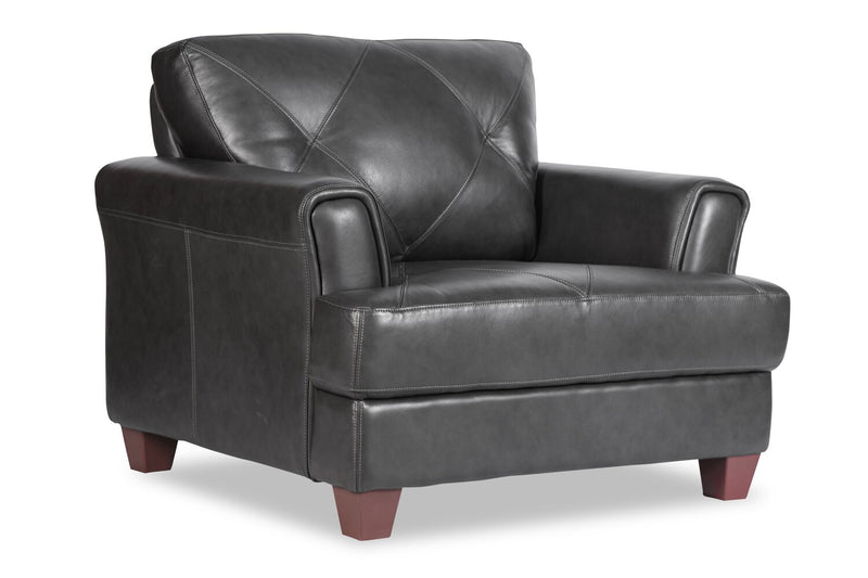 Chateau d'Ax Vita 44\" 100% Genuine Leather with Diamond Pattern Stitching and Wood Legs - Charcoal Grey