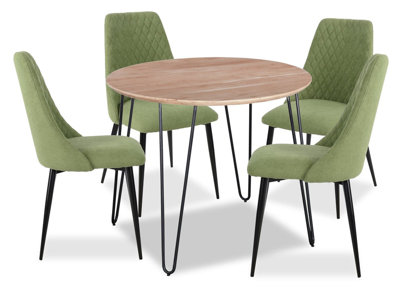 Miya 5pc Dining Set with Table & 4 Chairs, Acacia Wood, Metal, 36\"W Round - Moss Green
