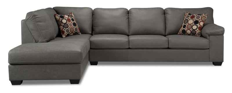 Made in Canada Morty 2-Piece Left-Facing Leather-Look Fabric Sectional with Sofa and Accent Pillows - Grey