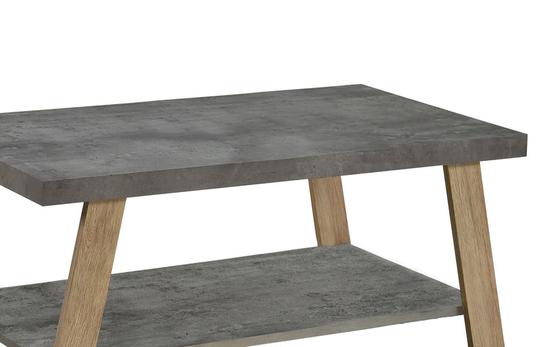 Kelly 43.3\" Modern Coffee Table with Shelf - Grey Stone Top with Light Wood Legs