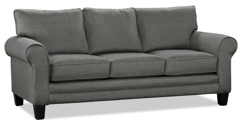 Made in Canada Tula 88\" Fabric Sofa with Rolled Arms and Accent Pillows - Steel Grey
