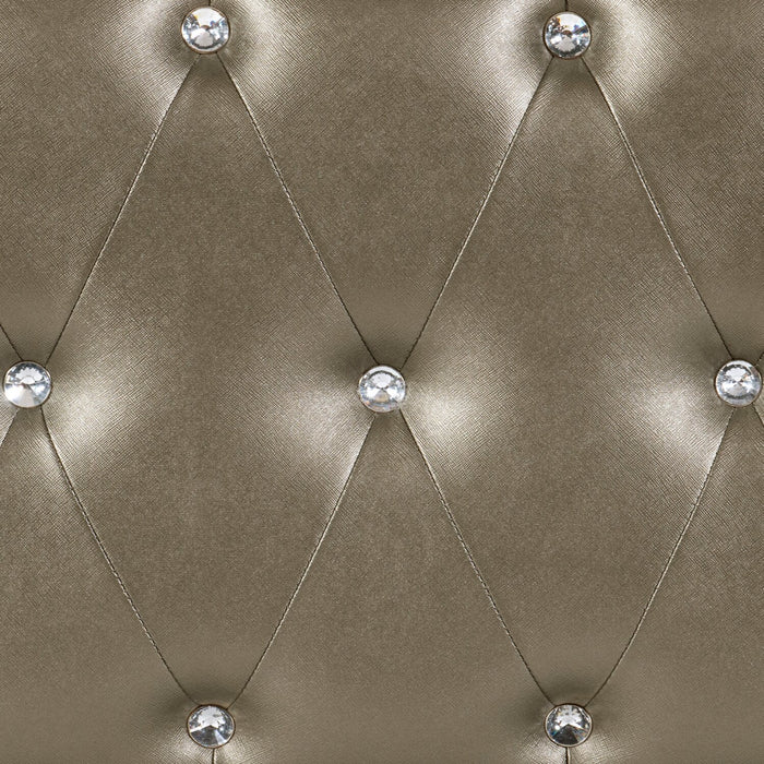 Tyra 6pc Bedroom Set with Bed, Dresser, Mirror & Nightstand, Glam, Vegan Leather, Champagne - Queen Size