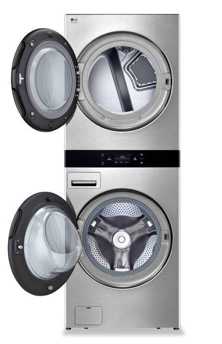 LG Studio 5.8 Washer/7.4 Dryer Cu. Ft. Front-Load High-Efficiency Steam Washtower™ - Nobel Steel - SWWE50N3