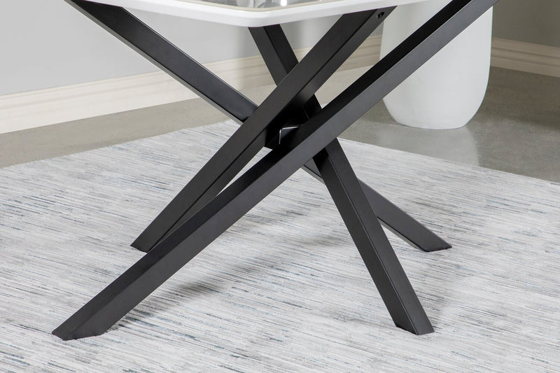 Bari 7pc Dining Set with Table & 6 Grey Swivel Chairs, Marble-Look Ceramic Top, Metal, 63\"W