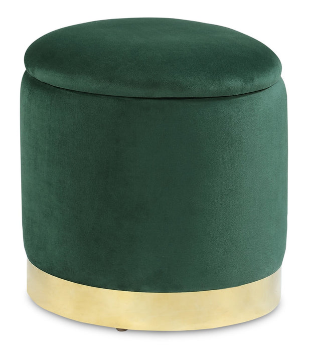 Phebe 16.5\" Storage Ottoman with Gold Trim Base - Green
