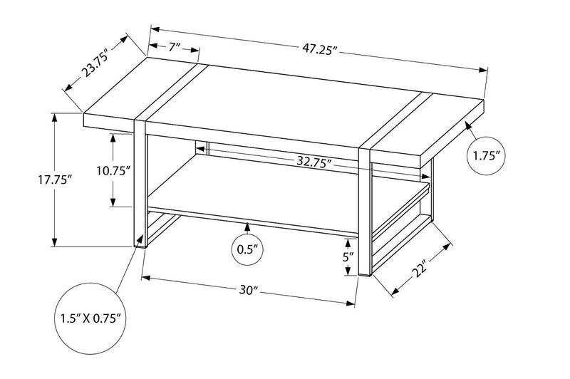 Ennis 47.25\" Rustic Coffee Table with Shelf - Brown and Black with Metal Legs