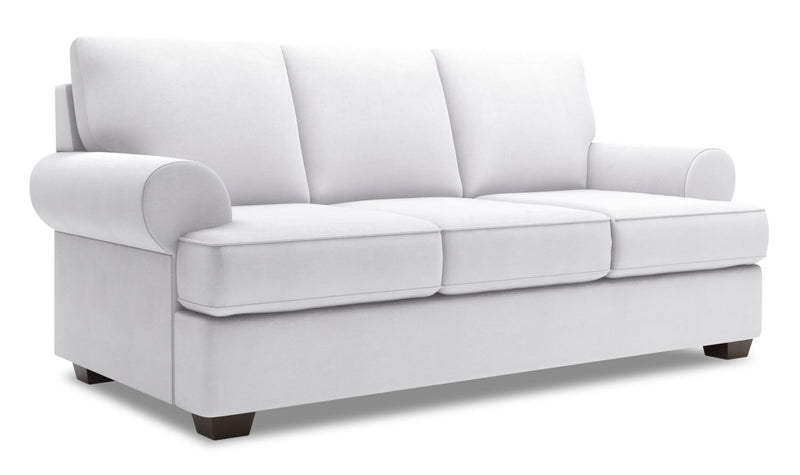 Made in Canada Customizable Sofa Lab Roll 86\" Linen-Look Fabric Sofa Bed with Rolled Arms - Pax Ice White