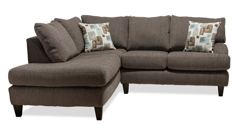 Made in Canada Nofia 2-Piece Left-Facing Chenille Fabric Sectional with  Accent Pillows and Wood Legs - Charcoal Grey