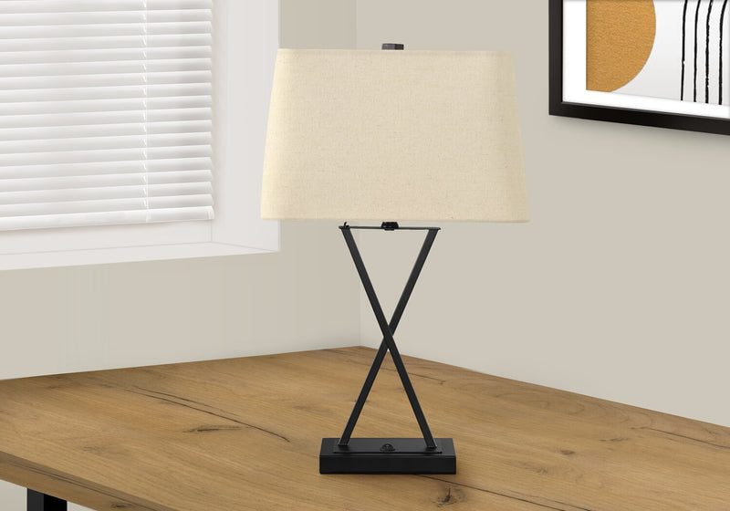 25\" Black Metal Table Lamp with USB Charging