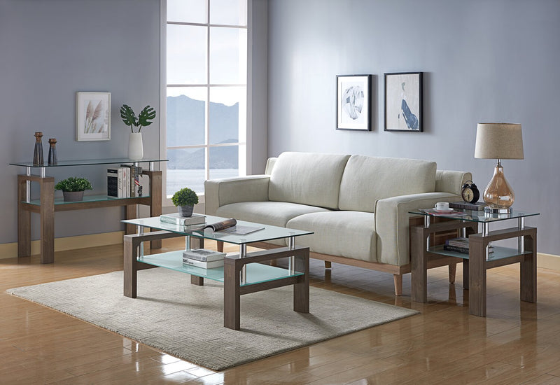Harvy  50\" Modern  Glaass Top Sofa Table with Shelf - Hazelnut