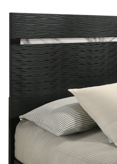 Atlas Panel Bed with Headboard & Frame, Mid-Century Modern, Black - King Size