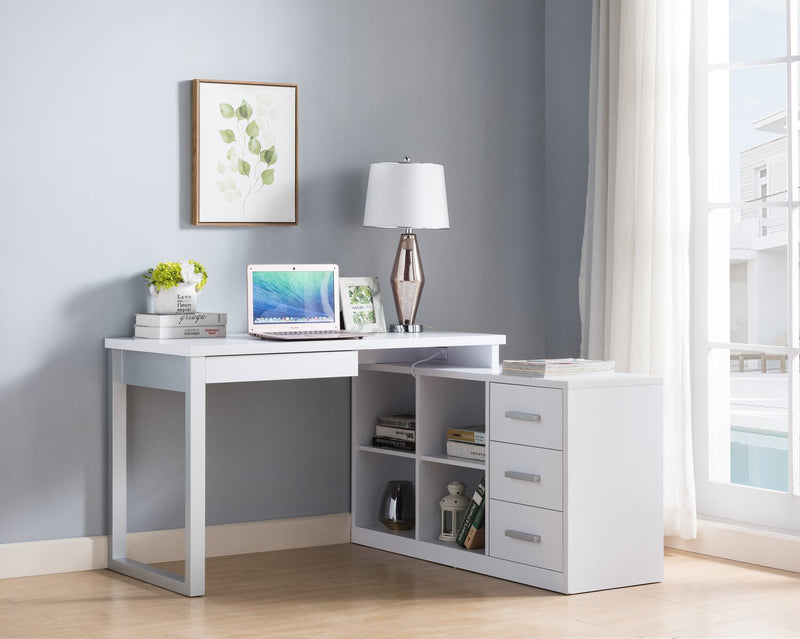 Owen 55\" Reversible Corner Office Desk with 4-Drawers & Cubbies - White