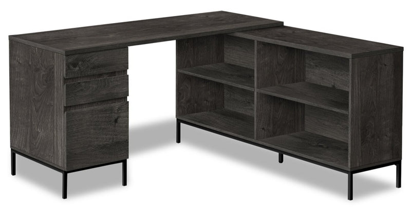 Sean 60\" L-Shaped Office Desk with 3-Drawers & 4 Cubbies - Grey