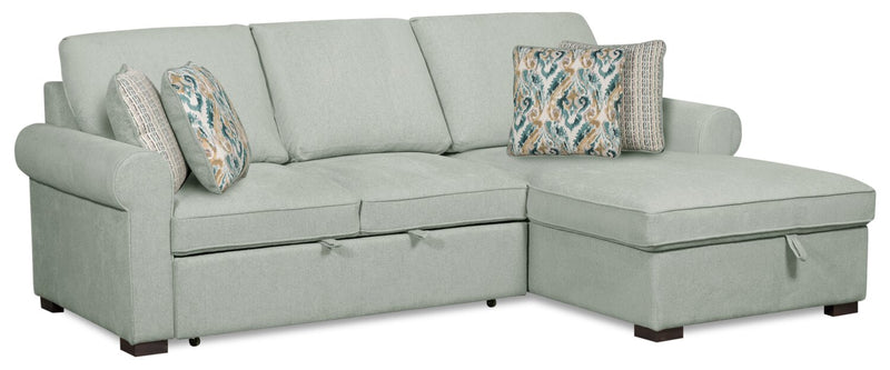 Scott Living Haven 2-Piece Right-Facing Chenille Fabric Sleeper Sectional with Storage Chaise - Seafoam Blue