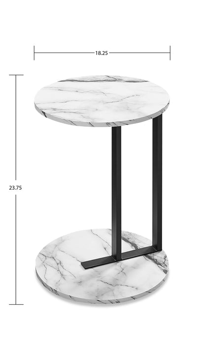 Jerri 18.25\" C-Shaped Chairside Table - White Marble-Look