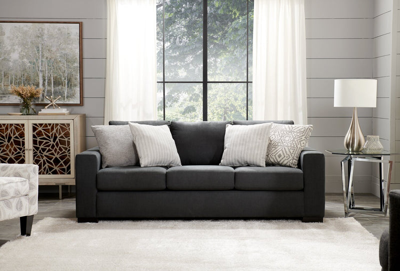 Made in Canada Customizable Sofa Lab Track 85\" Linen-Look Fabric Sofa with Track Arms - Pax Pepper Grey
