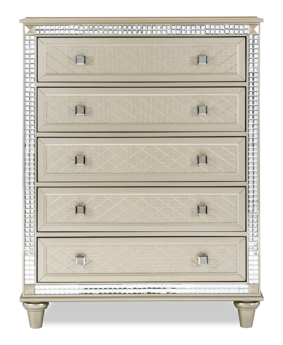 Tyra Bedroom Chest of Drawers, 5-Drawer, 40\"W x 53\"H, Glam - Champagne