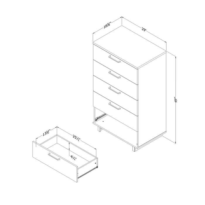 Everley Bedroom Chest of Drawers, 5-Drawer, 29\"W x 49\"H- Brown