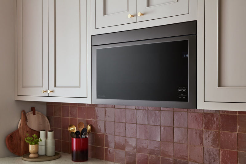 KitchenAid 1.1 Cu. Ft. Flush Over-the-Range Microwave with 900 Watts Cooking - Black Stainless - YKMMF330PBS