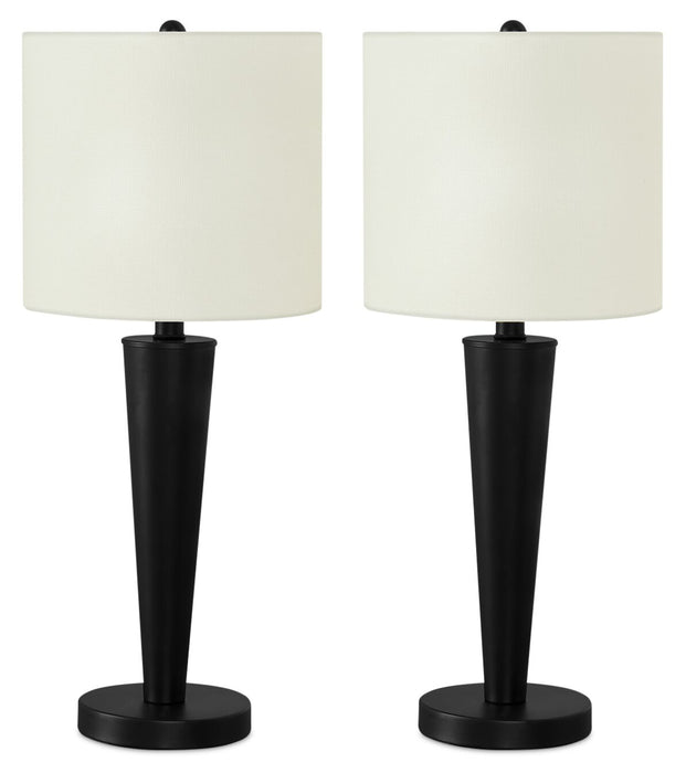 24\" Black Metal 2-Piece Set, with Two Table Lamps and USB Charging