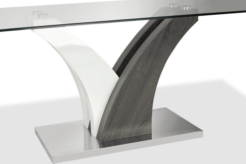 Tuxedo 5pc Dining Set with Table & 4 Chairs, Glass Top, Pedestal Base, 72\"W - Grey