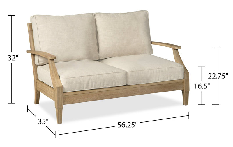 Juno Outdoor Patio Loveseat - Eucalyptus Wood & Nuvella Fabric, UV & Weather Resistant - Natural/Beige