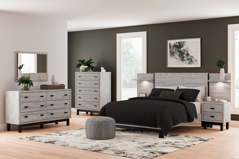 Zen Pier Bed with Headboard, Frame, Nightstands & Piers, USB, LED, Light Grey - Queen Size