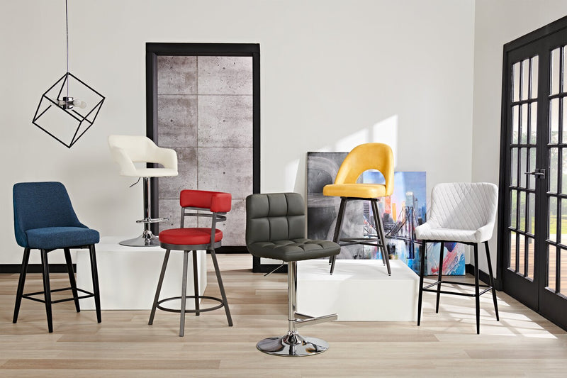 Mila Counter Stool with Swivel Seat, Vegan Leather Fabric, Metal - Red