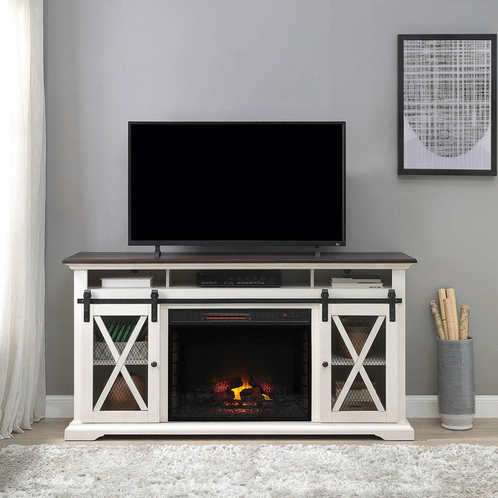 Monte 69\" Electric Fireplace TV Stand with Storage and Cable Management for TVs up to  75\"- White