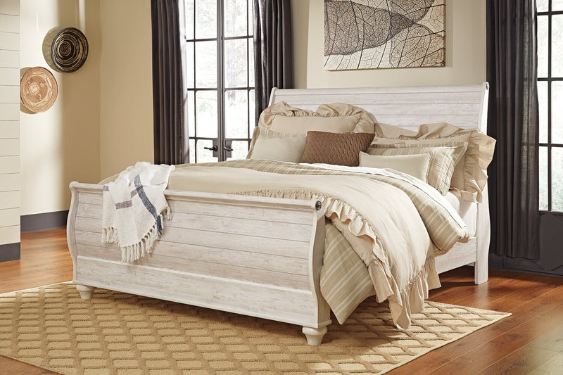 Willowton Sleigh Bed with Headboard & Frame, Whitewash - King Size