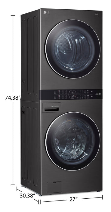 LG 5.2 Washer/7.4 Dryer Cu. Ft. Front-Load High-Efficiency Steam Washtower™ - Black Steel - WKGX201HBA
