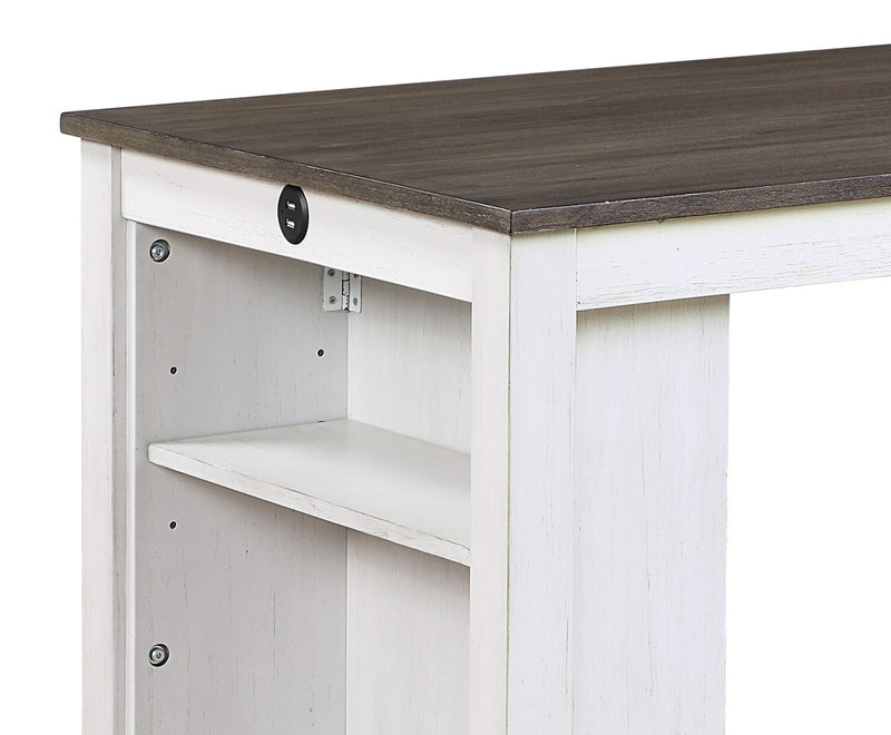 Lane 3pc Counter-Height Dining Set with Table & 2 Chairs, Built-in Shelves & USB, 36.5\"W - White