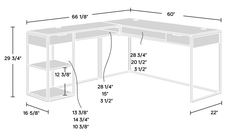 Maxim 65.98\" L-Shaped Office Desk with 2-Drawers, Cubbyholes & Shelves - Umber Wood
