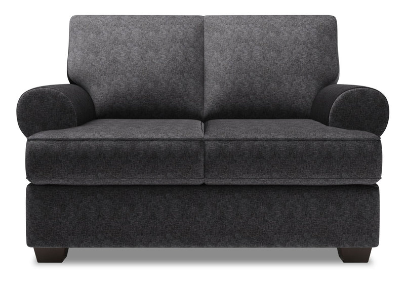 Canadian Made Customizable Sofa Lab Roll 64\" Chenille Fabric Loveseat with Rolled Arms - Luxury Charcoal Grey