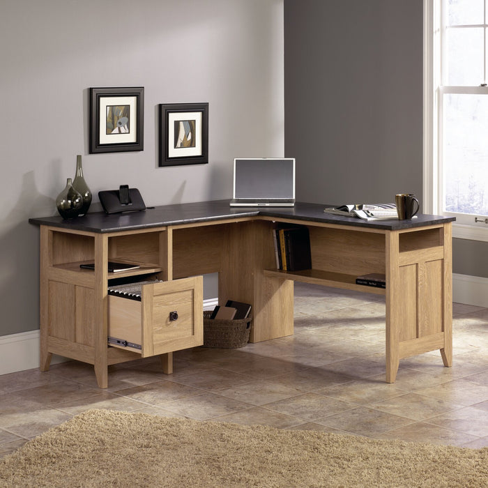 Fritz 59.05\" L-Shaped Office Desk with Cabinet - Brown/Grey Slate