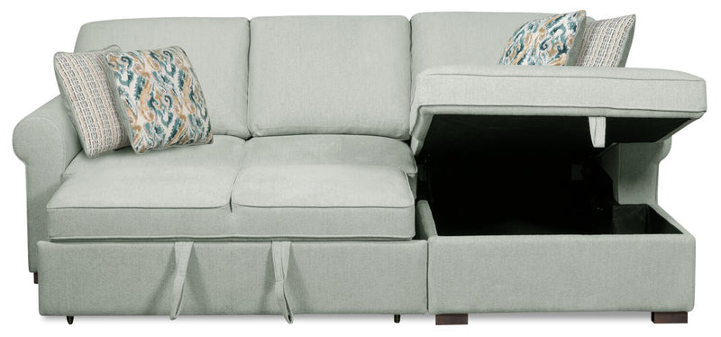 Scott Living Haven 2-Piece Right-Facing Chenille Fabric Sleeper Sectional with Storage Chaise - Seafoam Blue