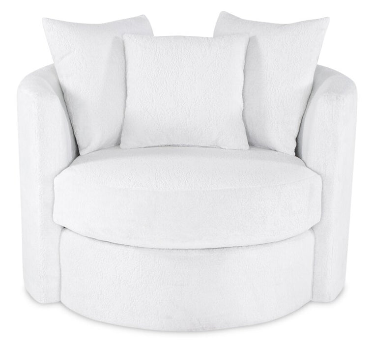 Made in Canada Midi 42\" Chenille Fabric Swivel Cuddler Accent Chair - Plush Heaven White