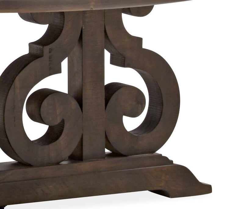 Bellamy 40\" Traditional Round Coffee Table - Dark Brown Pine with Scroll Design Wood Base