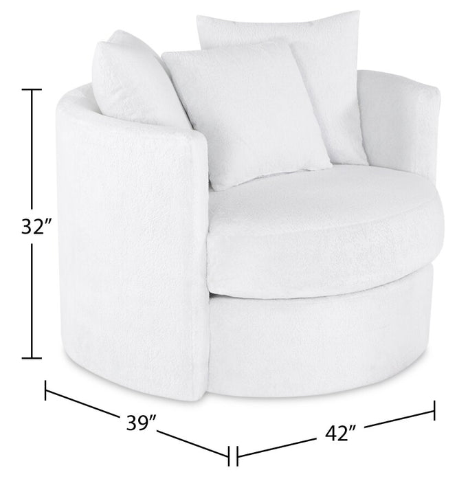 Made in Canada Midi 42\" Chenille Fabric Swivel Cuddler Accent Chair - Plush Heaven White
