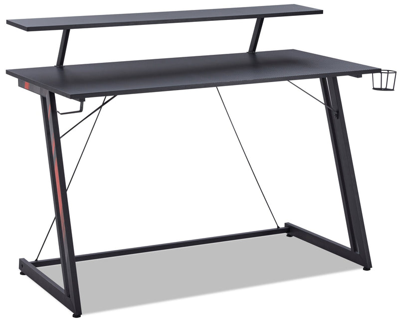 Sparta 48\" Gaming Office Desk with Raised Monitor Shelf - Black with Red Accents