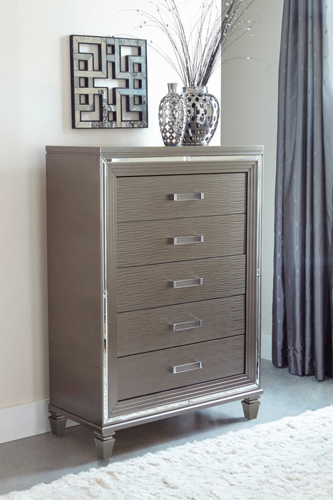 Max Bedroom Chest of Drawers, 5-Drawer, 38\"W x 54.3\"H, Glam - Silver