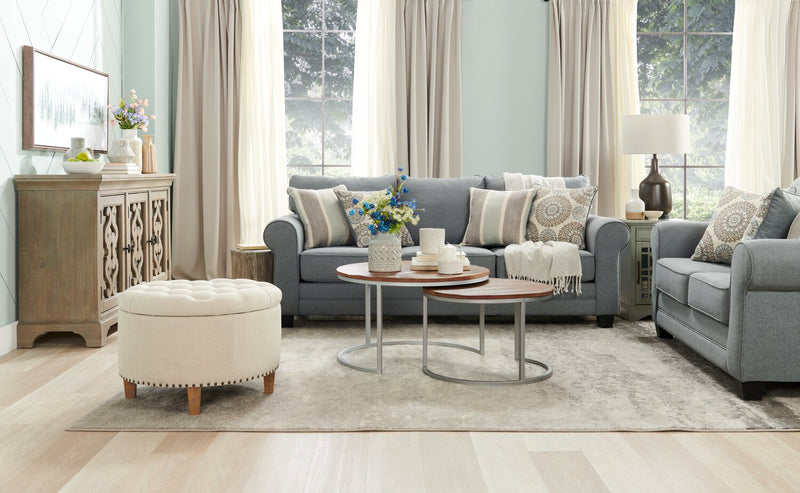 Made in Canada Tula 88\" Fabric Sofa with Rolled Arms and Accent Pillows - Steel Grey