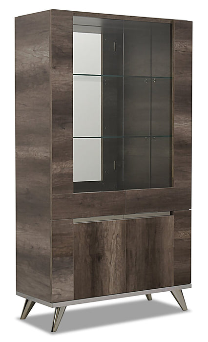 Gino Dining Curio with Storage & Glass Display Shelves - Made in Italy, Modern, 42\"W - Brown